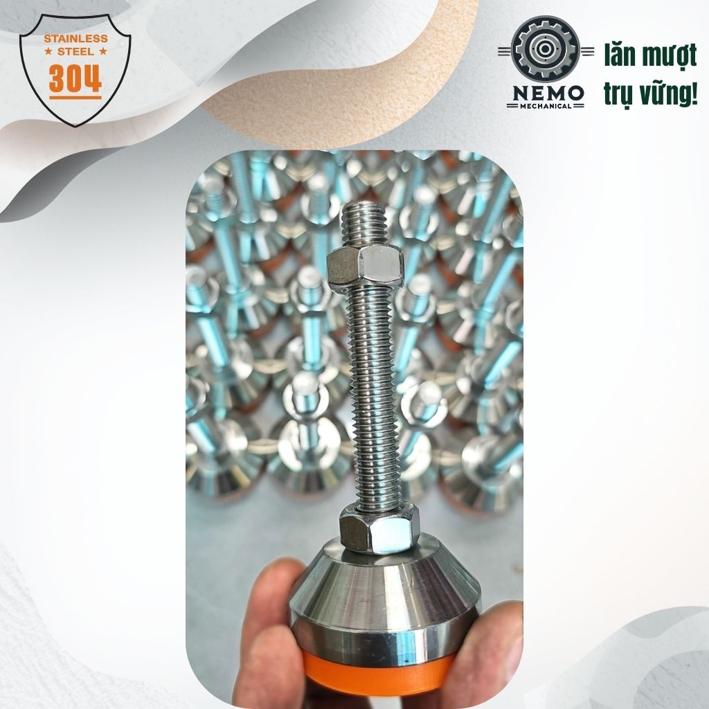 Chân Tăng Chỉnh Inox 304 Ren M20 – Đế Bát Dày 100mm, Chịu Tải Siêu Nặng 1 Tấn/Chiếc